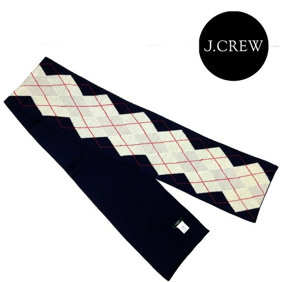 J. Crew Accessories - J.CREW Wool Knit Winter Scarf Blue White Gray Preppy Argyle